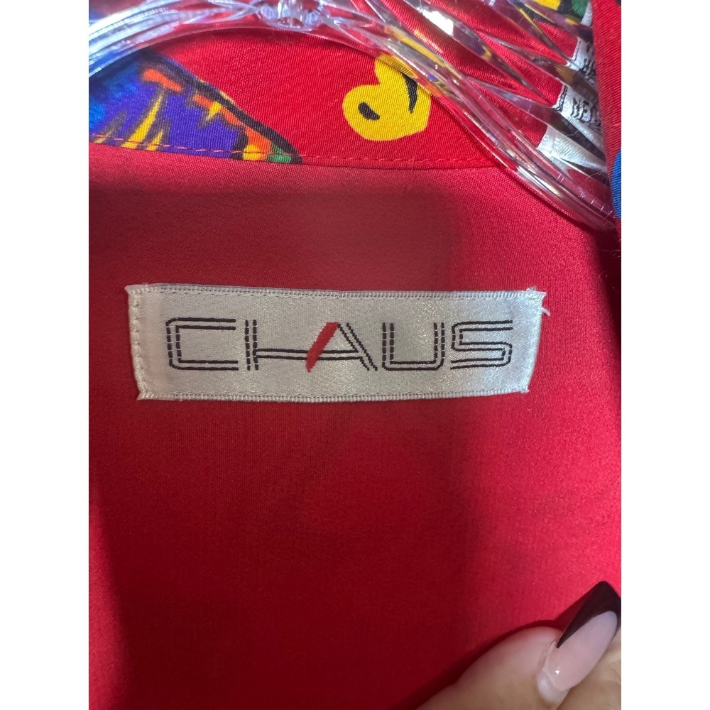 Chaus Vintage Red Makeup Print Button Down Blouse Womens 14 Long Sleeve Novelty - Picture 2 of 9